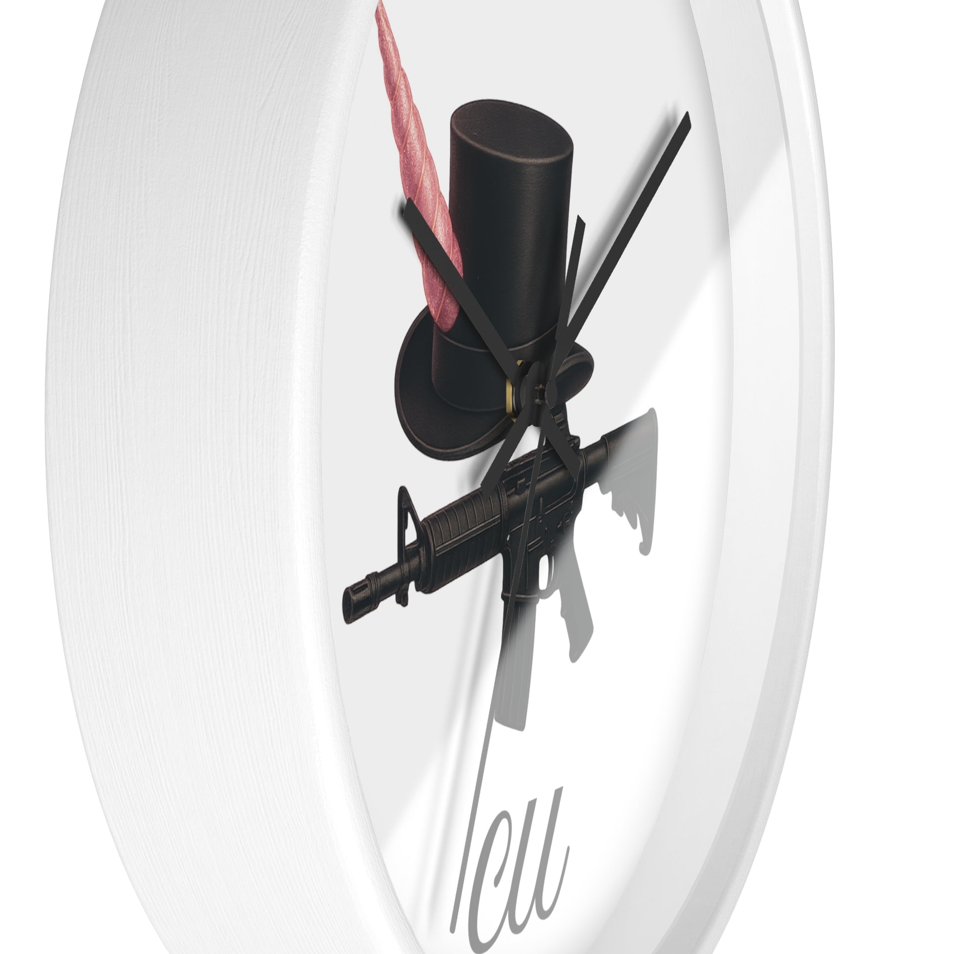 Unique Modern Wall Clock with Hat and Gun Design, Stylish Home Decor, Gift for Gamers, Retro Vibes, Office Wall Art