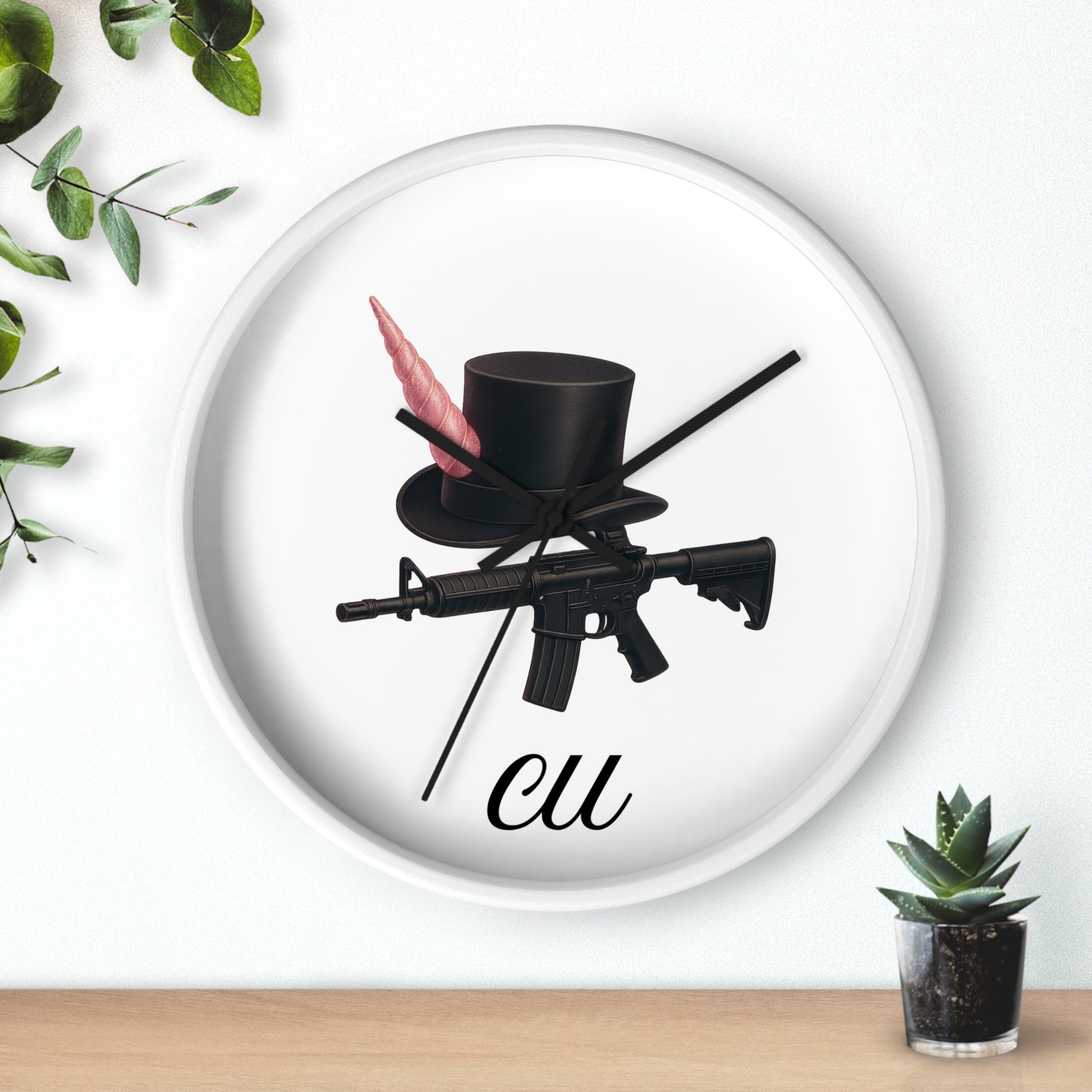 Unique Modern Wall Clock with Hat and Gun Design, Stylish Home Decor, Gift for Gamers, Retro Vibes, Office Wall Art