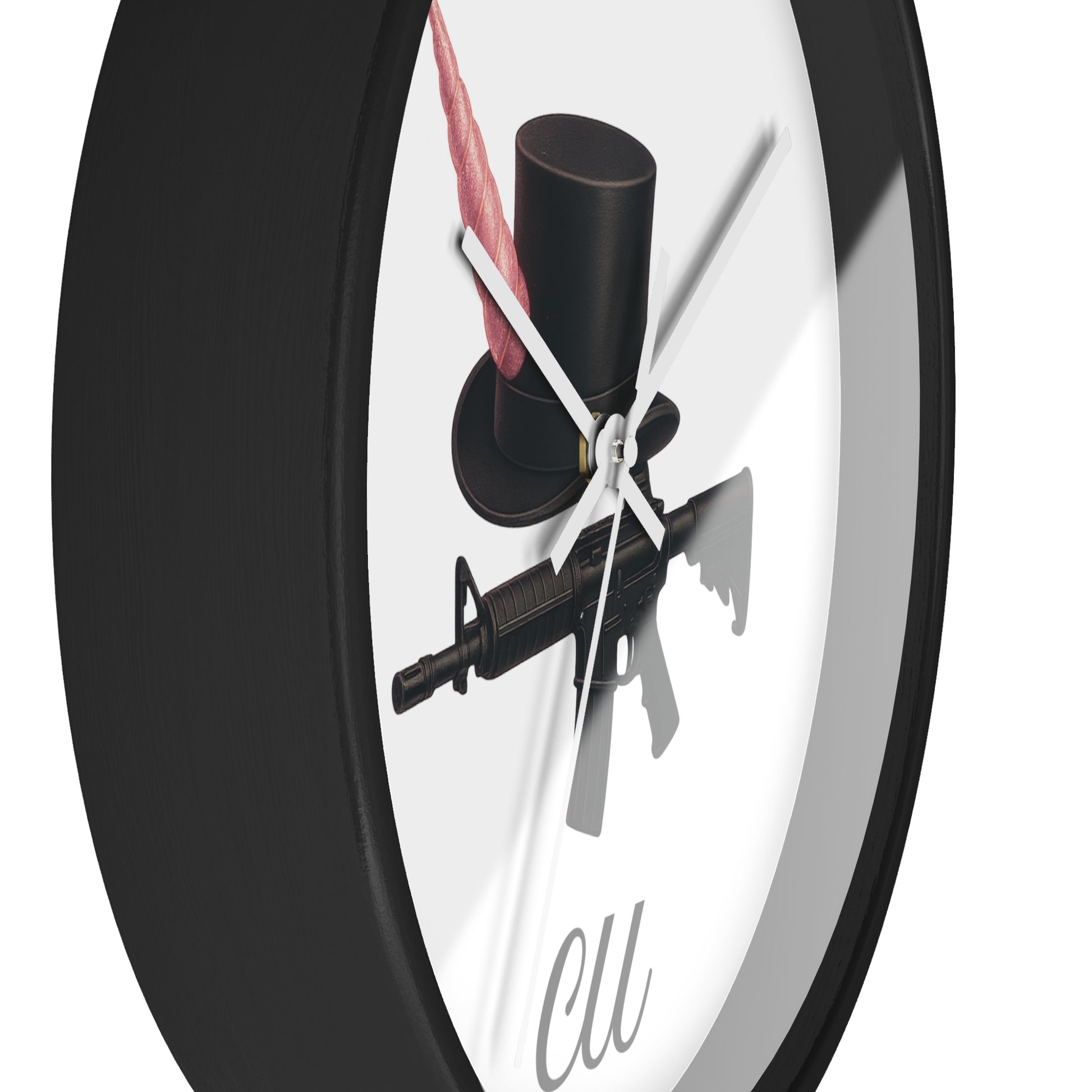 Unique Modern Wall Clock with Hat and Gun Design, Stylish Home Decor, Gift for Gamers, Retro Vibes, Office Wall Art