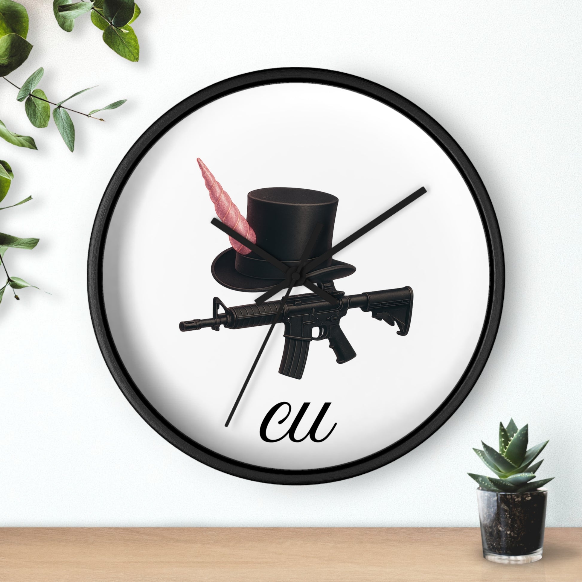 Unique Modern Wall Clock with Hat and Gun Design, Stylish Home Decor, Gift for Gamers, Retro Vibes, Office Wall Art