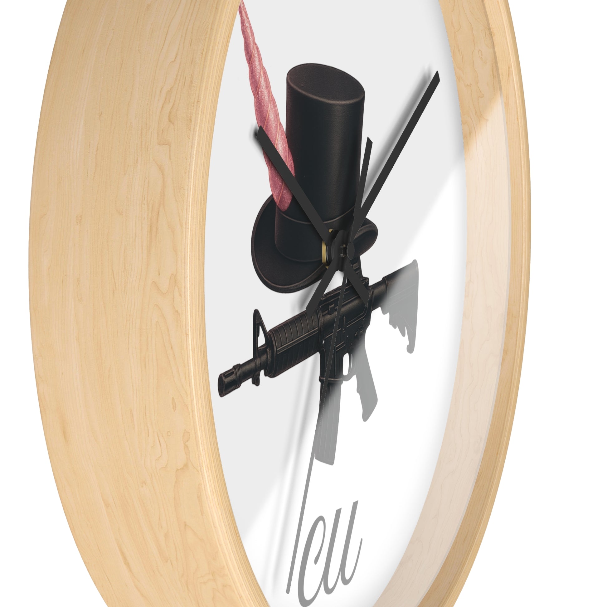 Unique Modern Wall Clock with Hat and Gun Design, Stylish Home Decor, Gift for Gamers, Retro Vibes, Office Wall Art