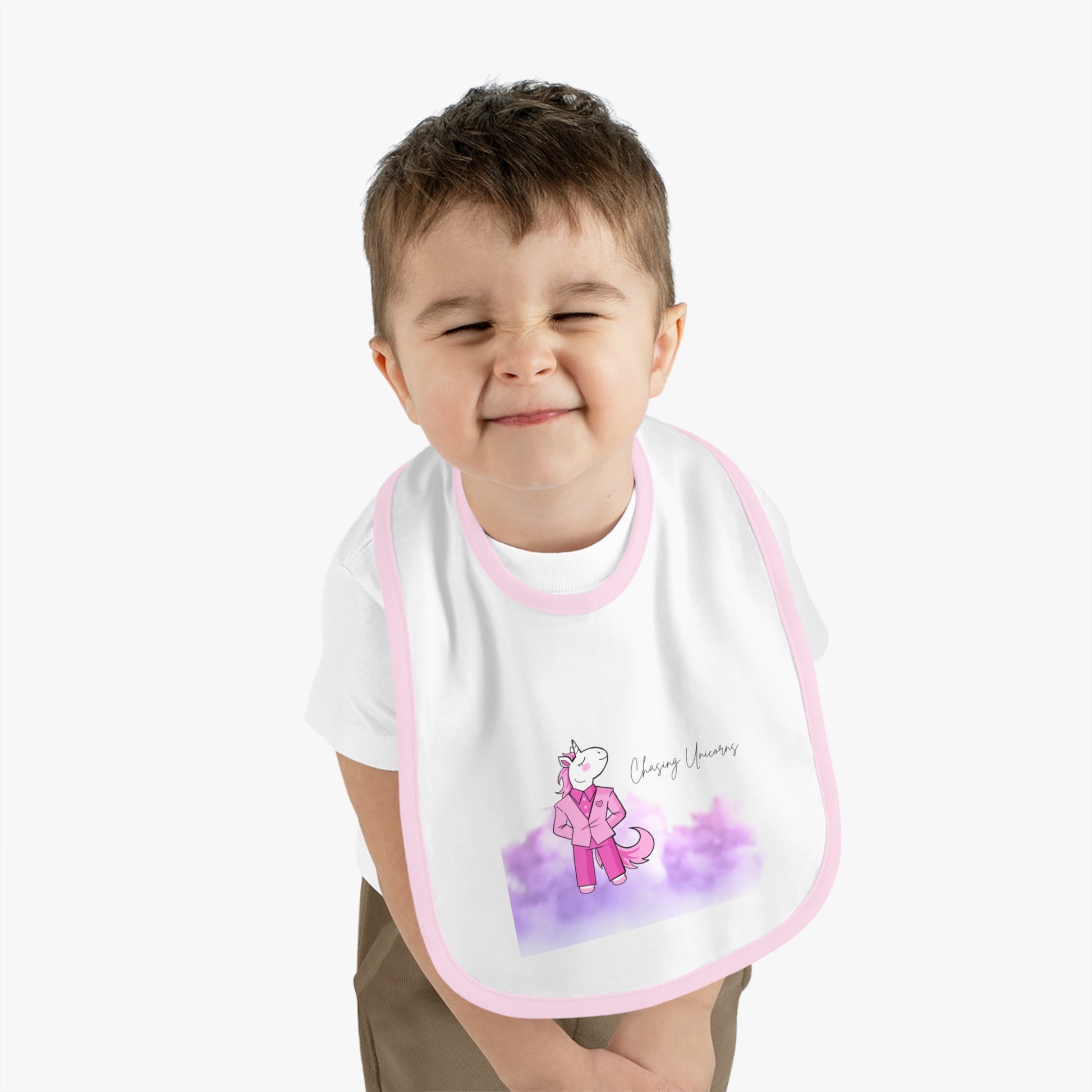 Cute Unicorn Baby Bib with Contrast Trim, Baby Shower Gift, Toddler Feeding Bib, Colorful Baby Accessories, Birthday Present