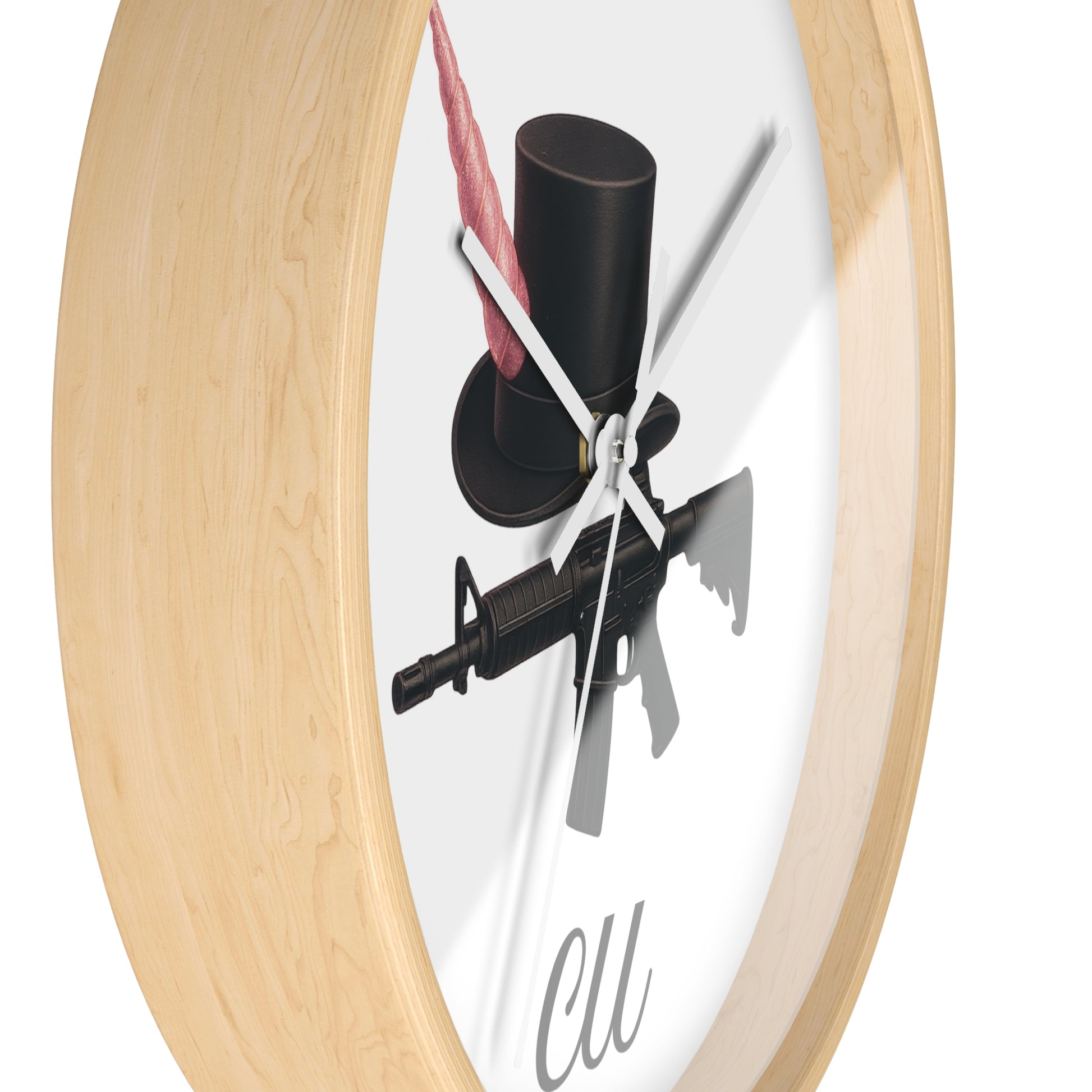 Unique Modern Wall Clock with Hat and Gun Design, Stylish Home Decor, Gift for Gamers, Retro Vibes, Office Wall Art