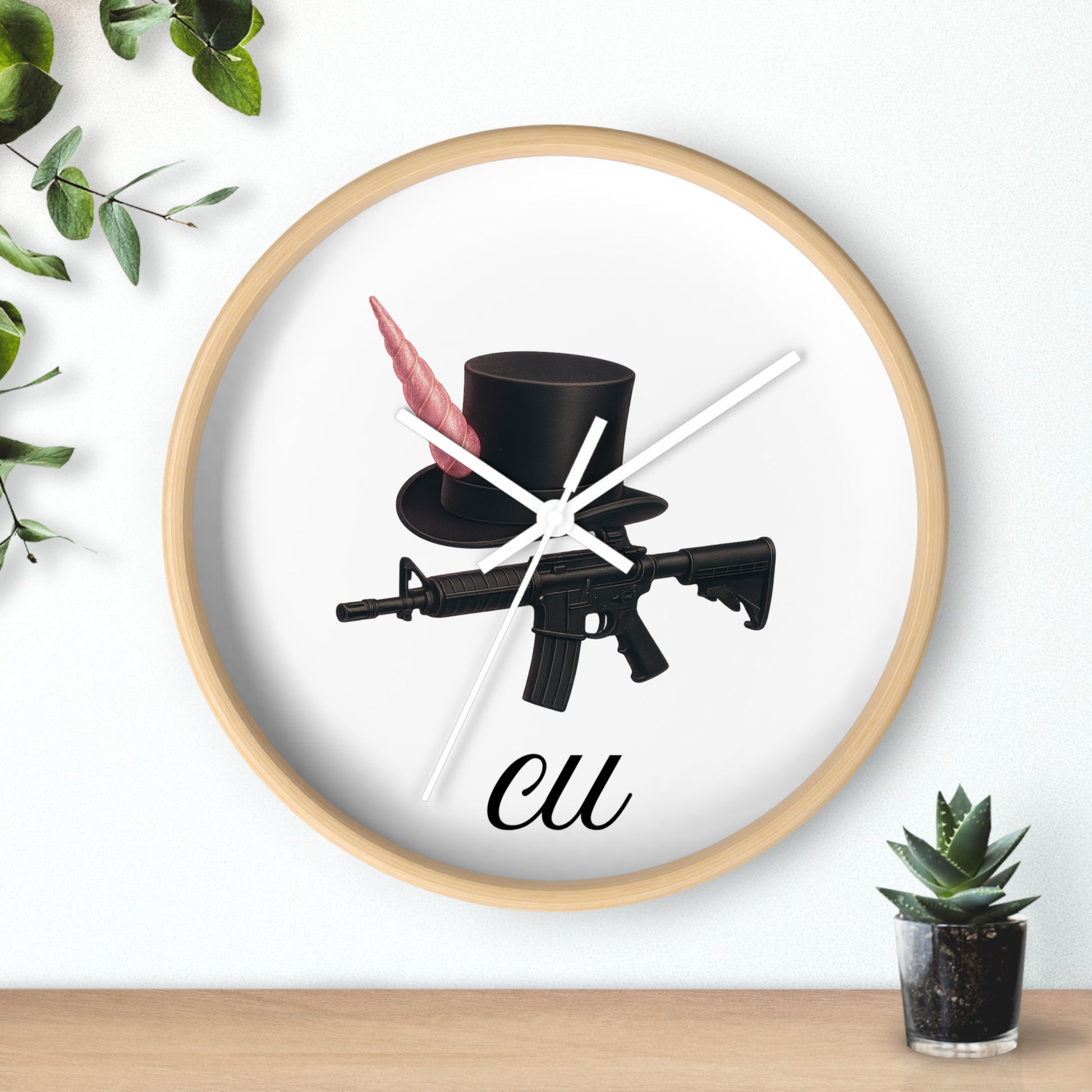 Unique Modern Wall Clock with Hat and Gun Design, Stylish Home Decor, Gift for Gamers, Retro Vibes, Office Wall Art
