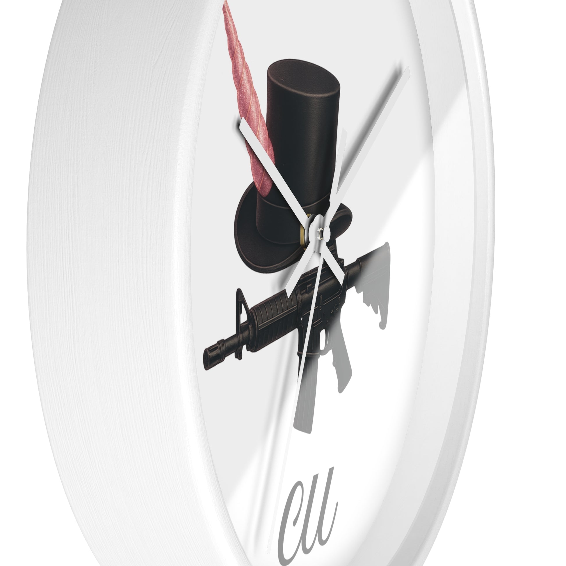 Unique Modern Wall Clock with Hat and Gun Design, Stylish Home Decor, Gift for Gamers, Retro Vibes, Office Wall Art