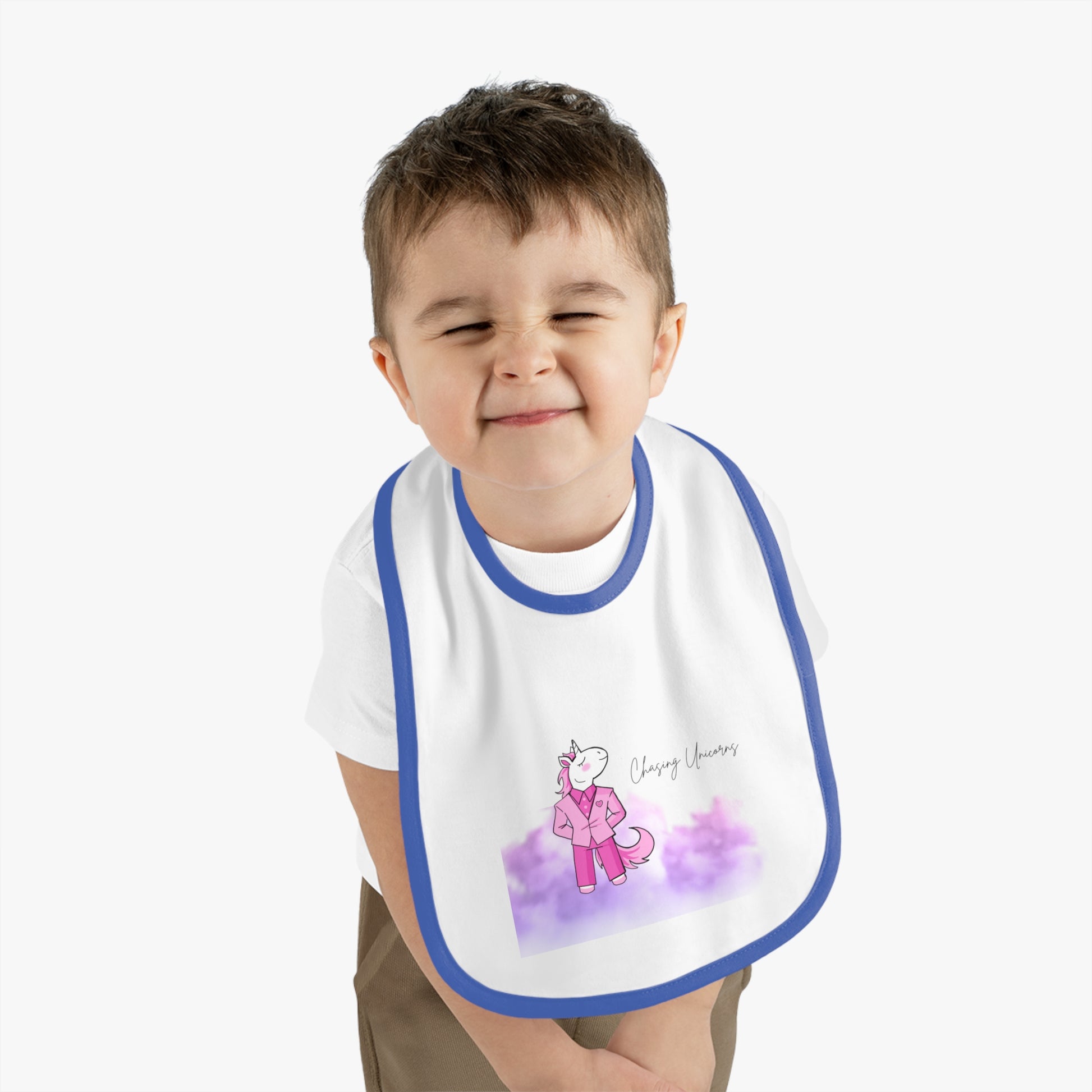 Cute Unicorn Baby Bib with Contrast Trim, Baby Shower Gift, Toddler Feeding Bib, Colorful Baby Accessories, Birthday Present