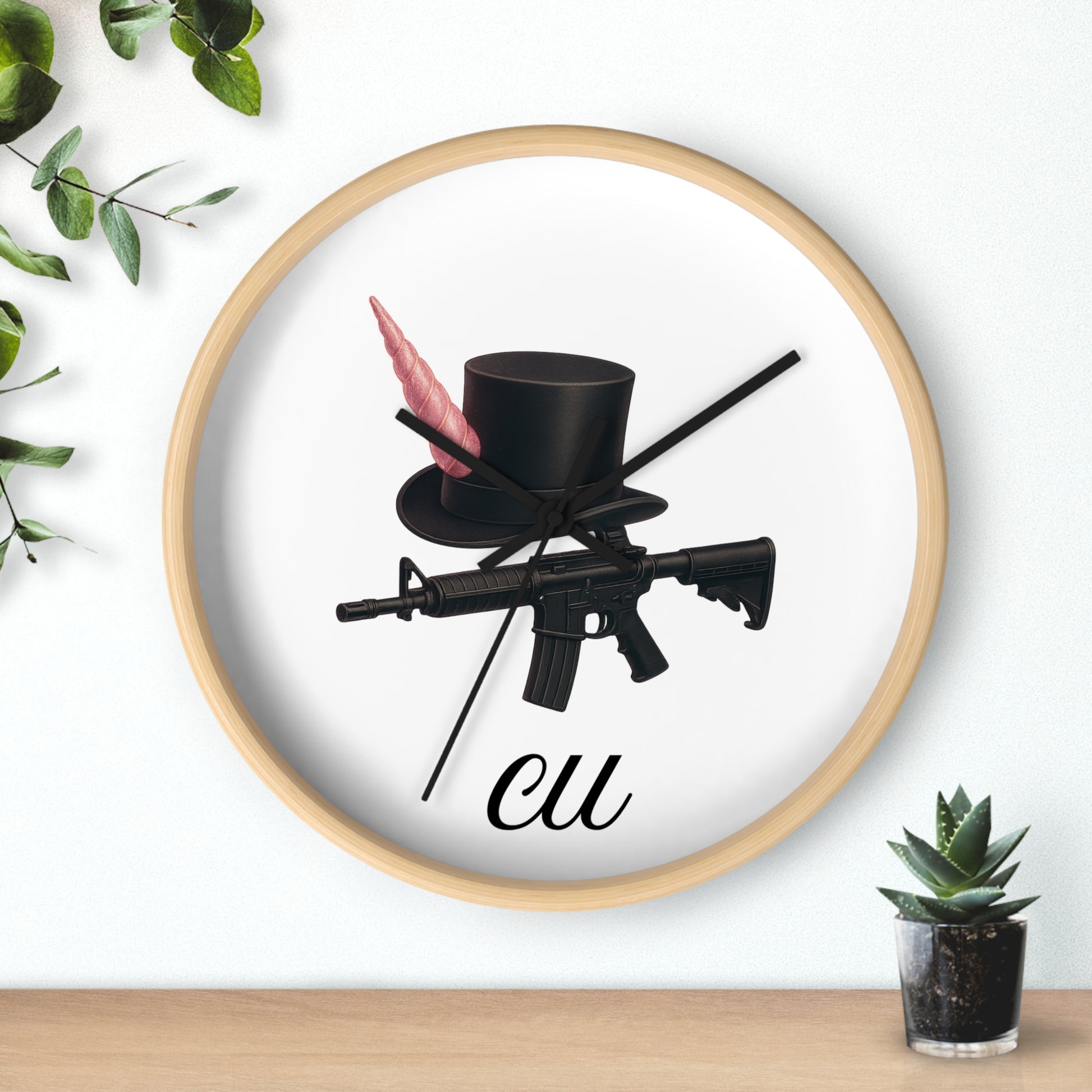 Unique Modern Wall Clock with Hat and Gun Design, Stylish Home Decor, Gift for Gamers, Retro Vibes, Office Wall Art
