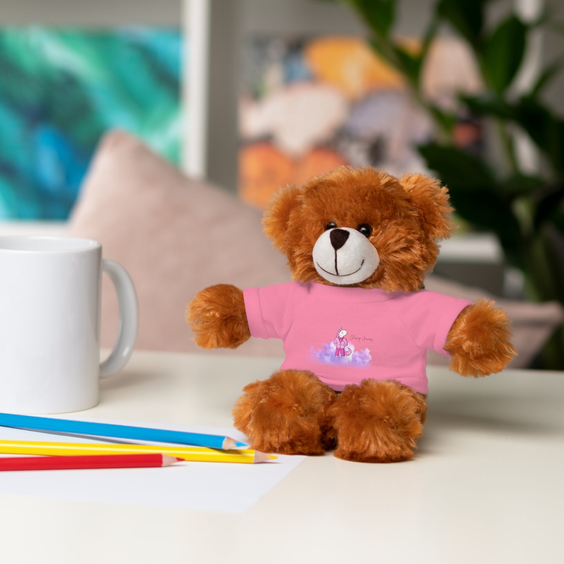 Adorable Stuffed Animals with Tee, Cuddly Bear Toy, Customizable Plush Toy, Fun Gift for Kids, Birthday Gift, Baby Shower Gift, Keepsake