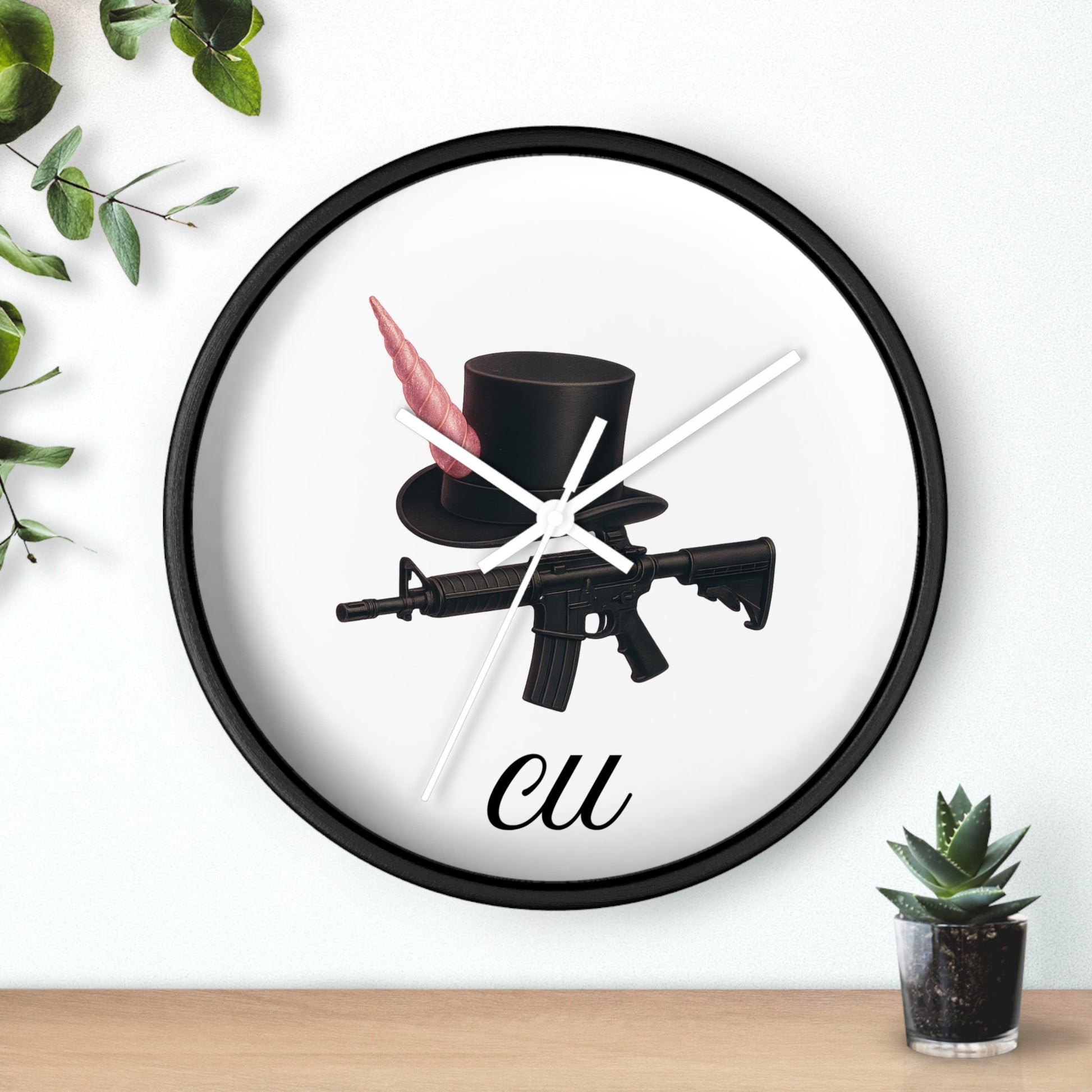 Unique Modern Wall Clock with Hat and Gun Design, Stylish Home Decor, Gift for Gamers, Retro Vibes, Office Wall Art
