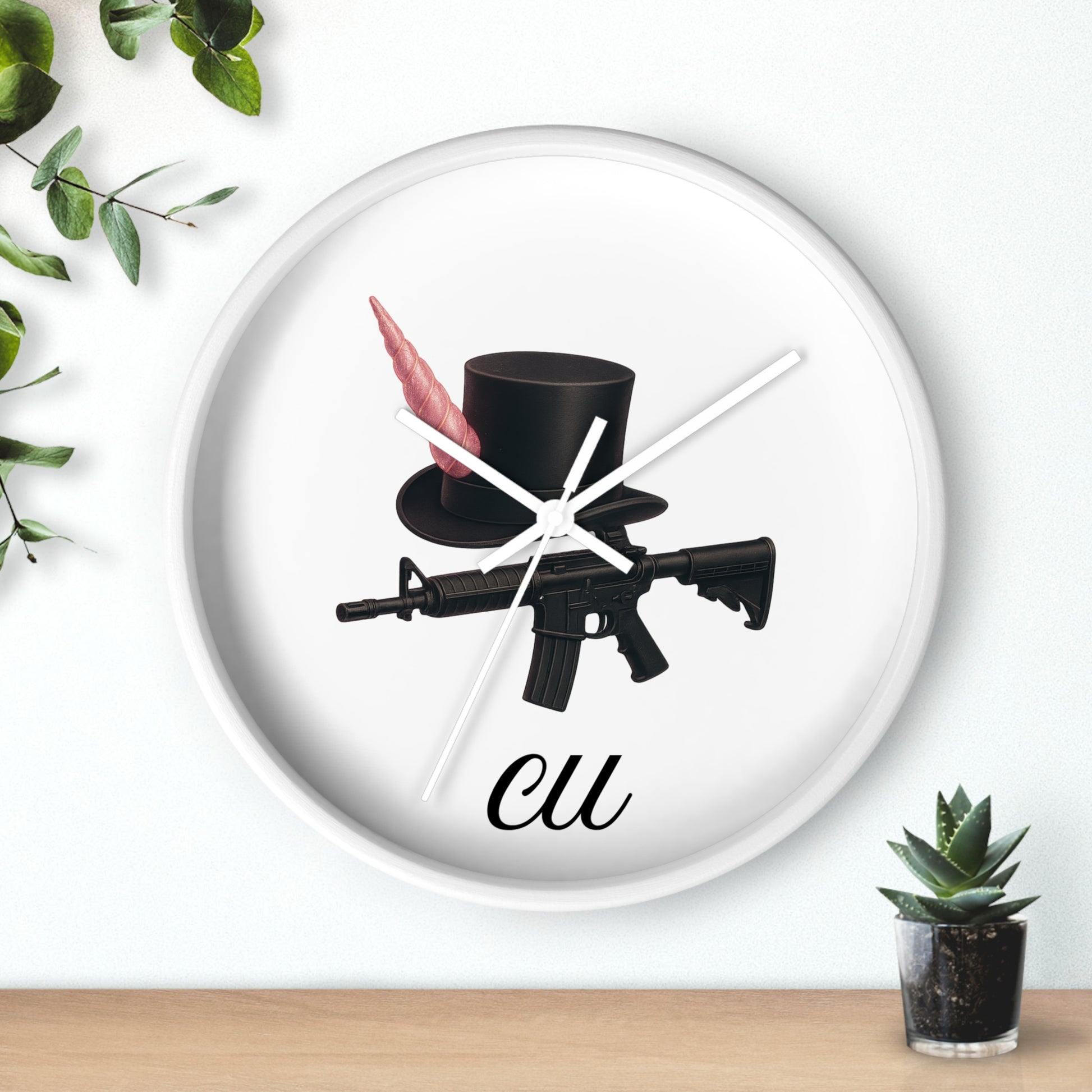 Unique Modern Wall Clock with Hat and Gun Design, Stylish Home Decor, Gift for Gamers, Retro Vibes, Office Wall Art
