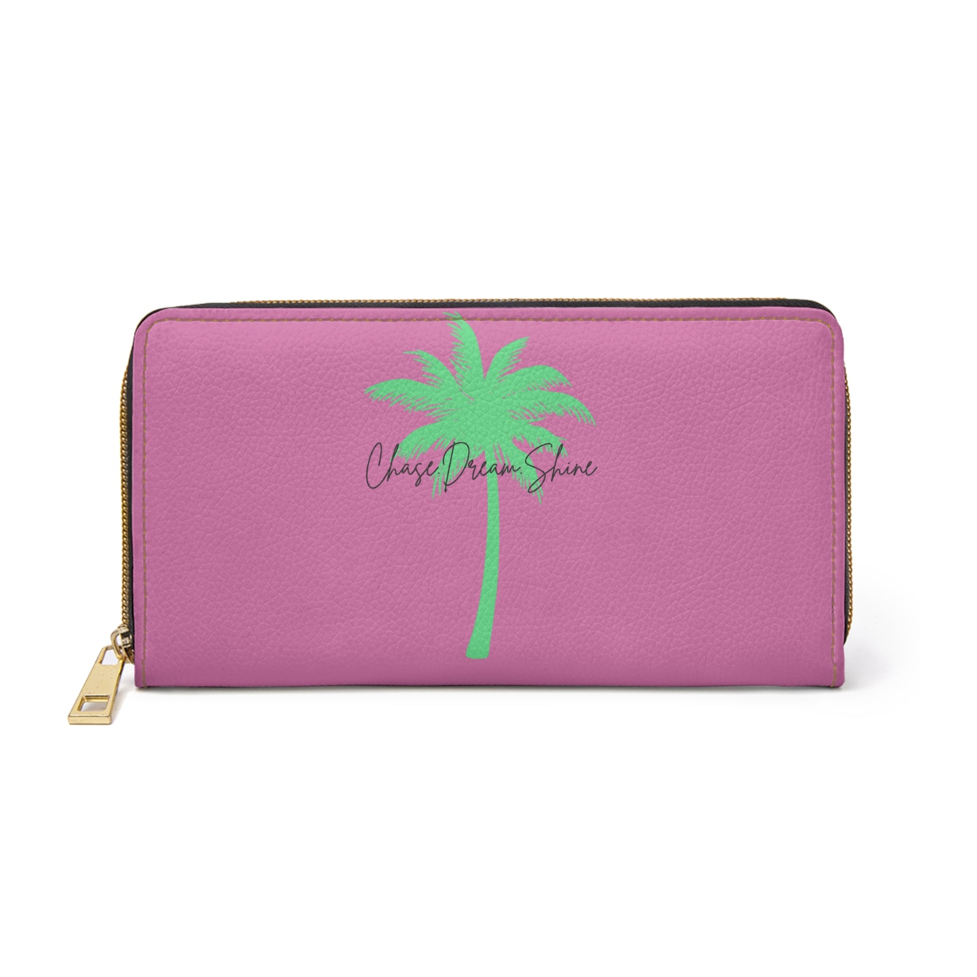 Chase the Sun Pink Zipper Wallet, Travel Wallet, Gift for Her, Summer Accessory, Stylish Organizer, Palm Tree Design