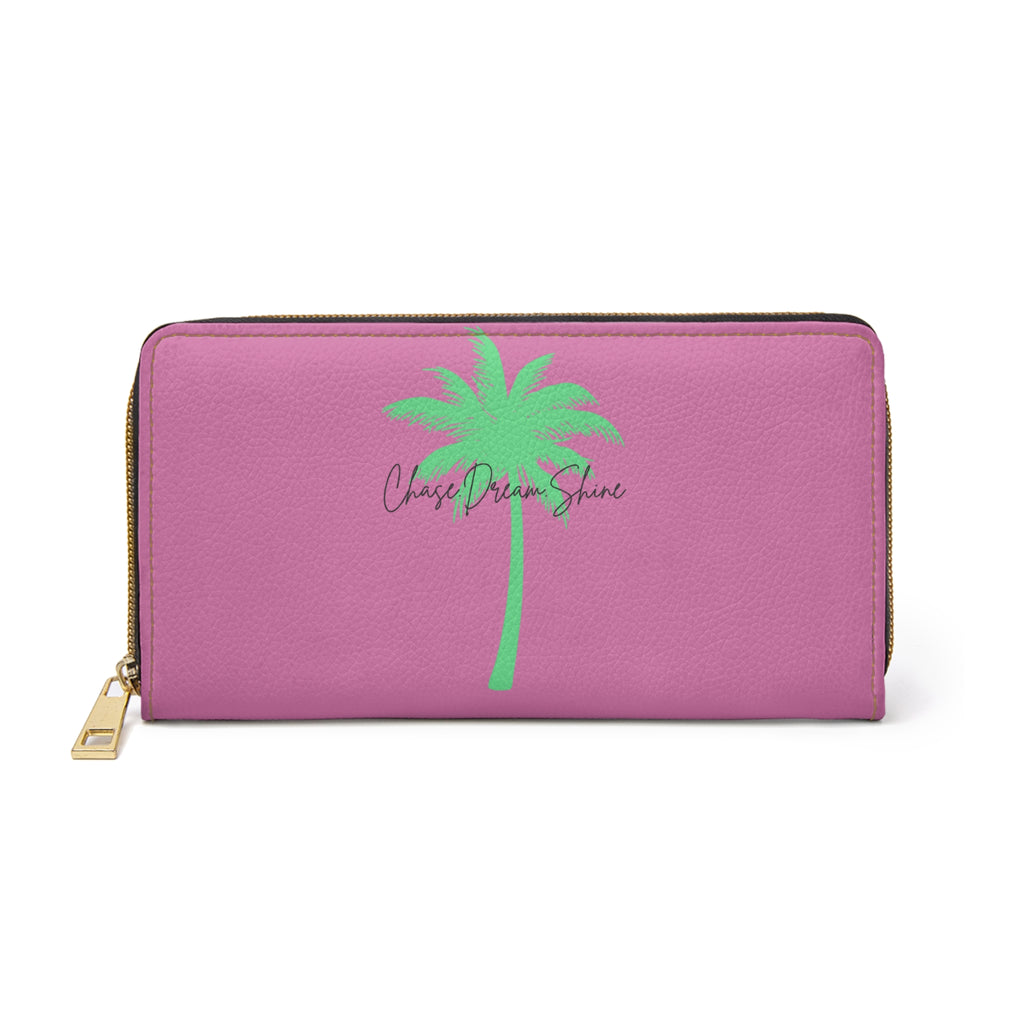 Chase the Sun Pink Zipper Wallet, Travel Wallet, Gift for Her, Summer Accessory, Stylish Organizer, Palm Tree Design
