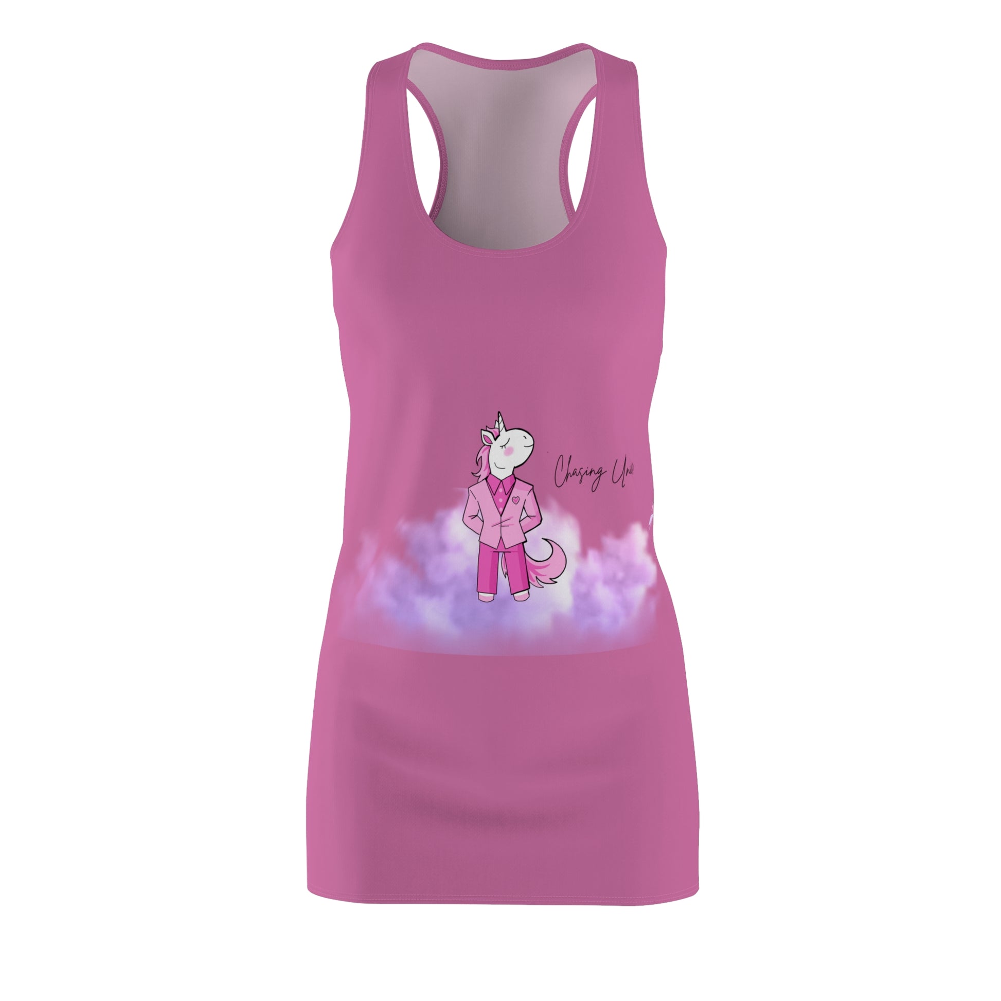 Chic Summer Vibes Dress, AOP Racerback Dress, Unicorn Graphic Dress, Beach Outing Wear, Relaxed Summer Fashion