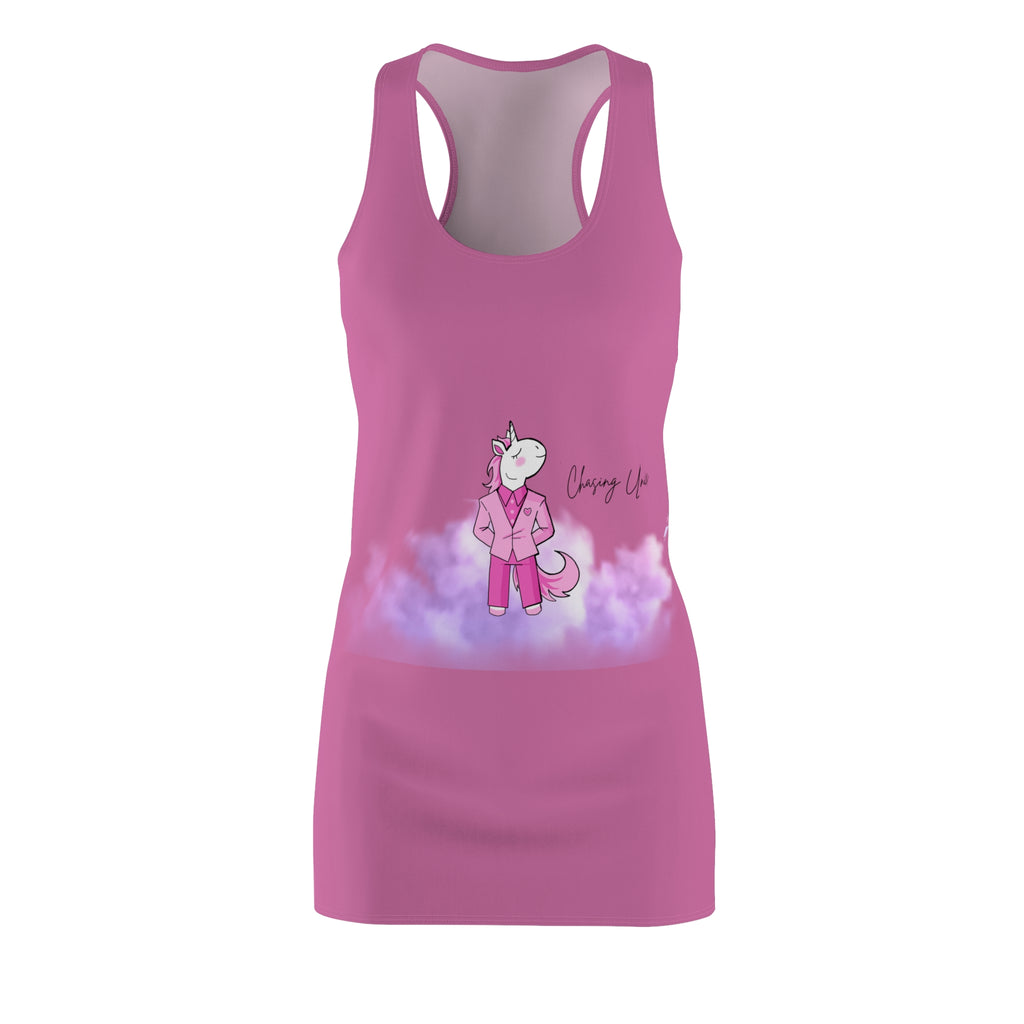 Chic Summer Vibes Dress, AOP Racerback Dress, Unicorn Graphic Dress, Beach Outing Wear, Relaxed Summer Fashion