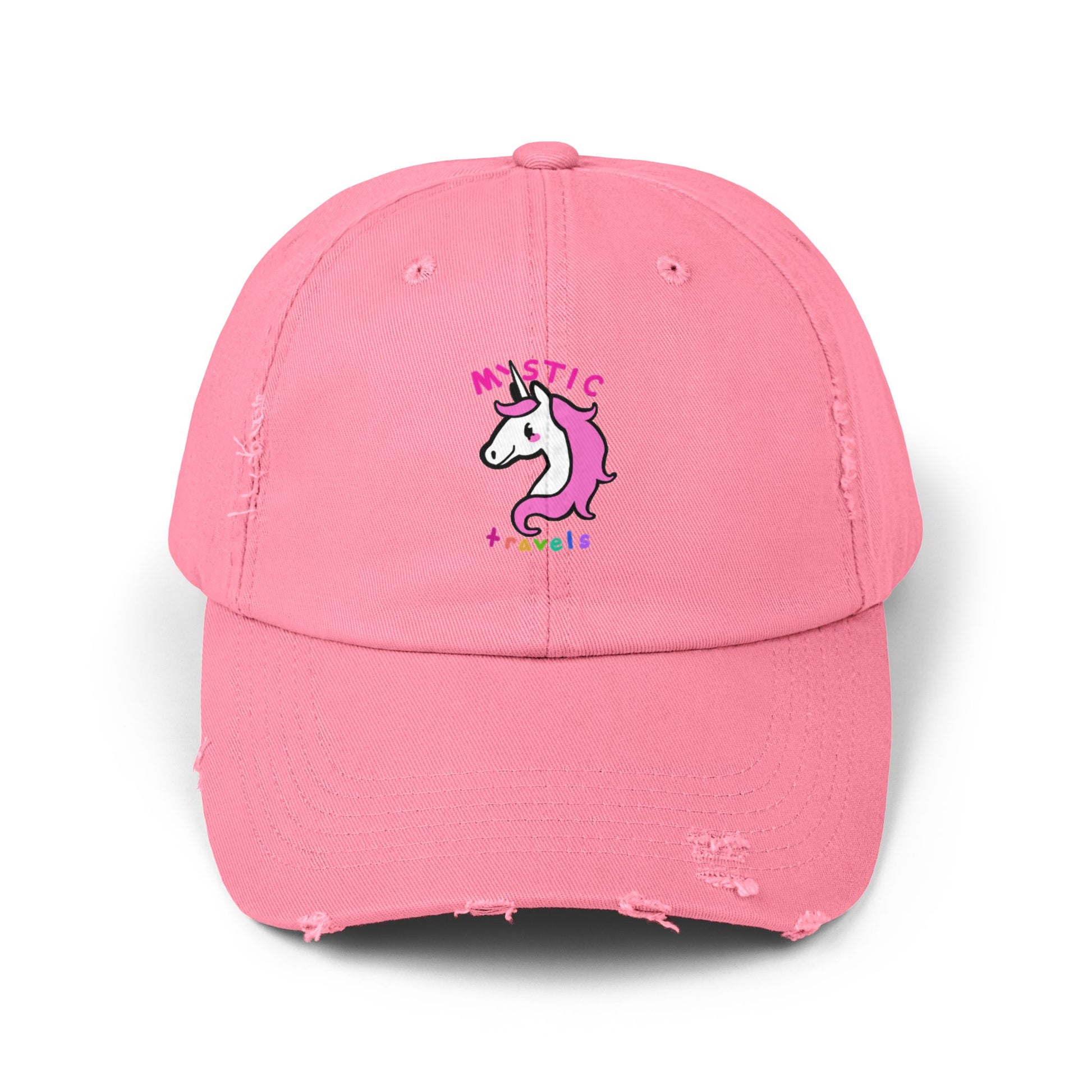 Mystic Unicorn Distressed Cap for Travelers, Trendy Beach Hat, Casual Gift for Unicorn Lovers, Adjustable Dad Cap, Summer Accessory