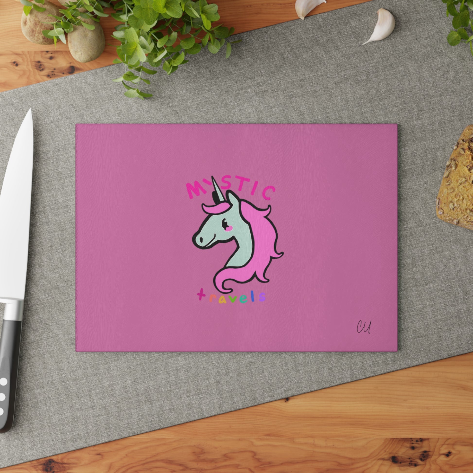 Mystic Unicorn Glass Cutting Board, Kitchen Decor, Unicorn Gift, Whimsical Housewarming Present, Rainbow Cooking Accessory