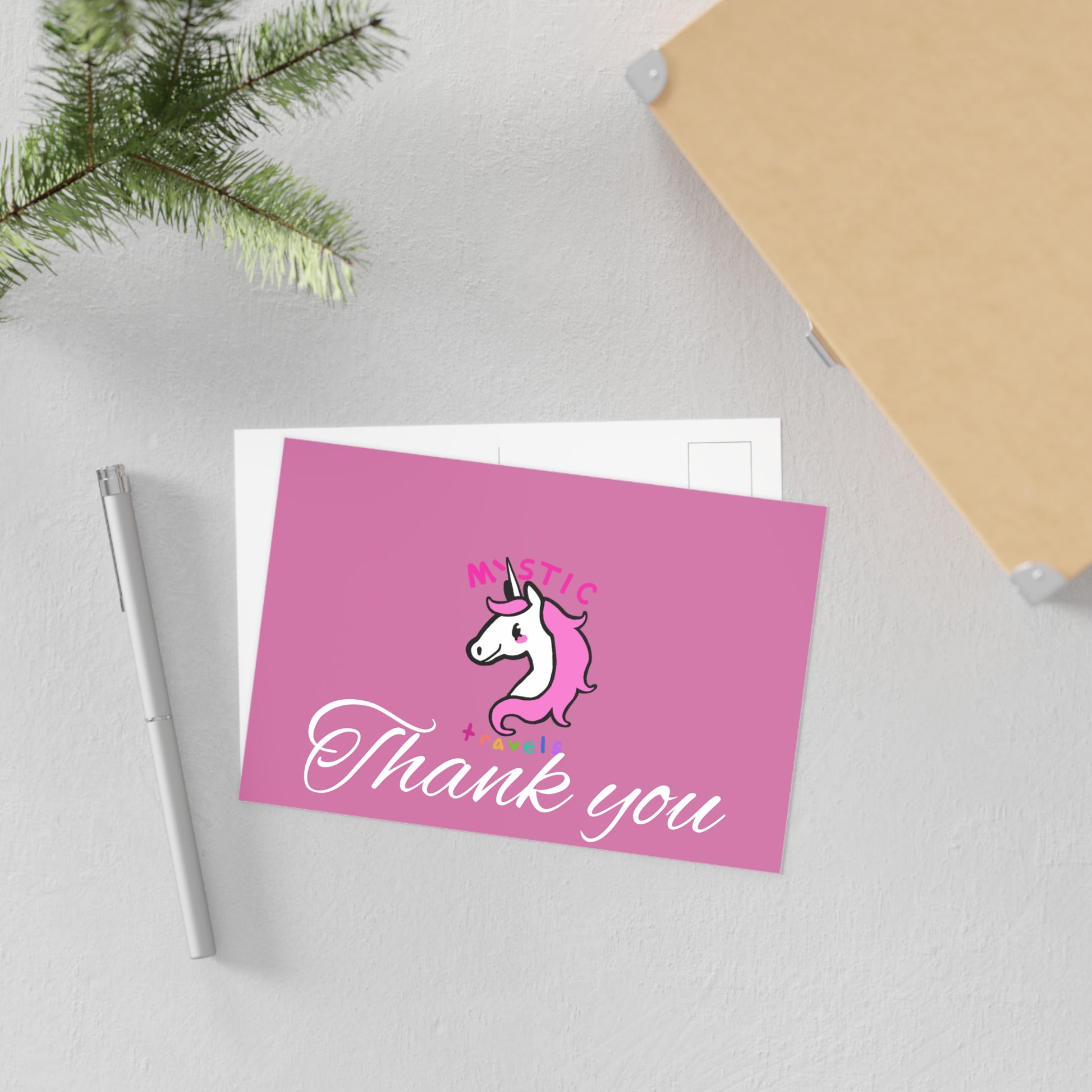 Mystical Unicorn Thank You Postcards, Cute Greeting Cards, Magical Art Decor, Kids Party Invites, Unicorn Theme Stationery