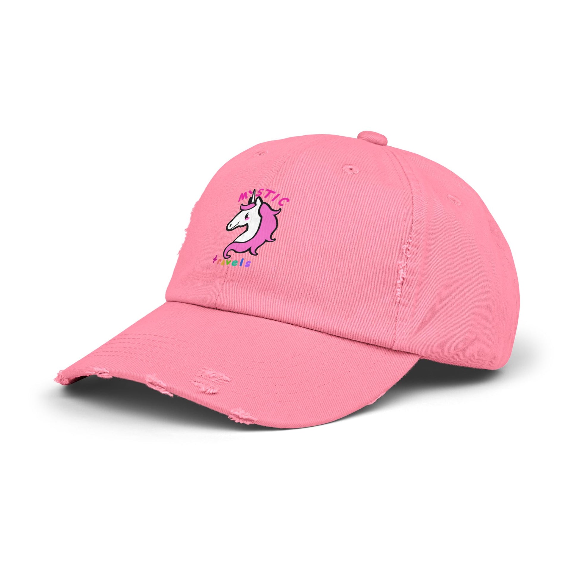 Mystic Unicorn Distressed Cap for Travelers, Trendy Beach Hat, Casual Gift for Unicorn Lovers, Adjustable Dad Cap, Summer Accessory